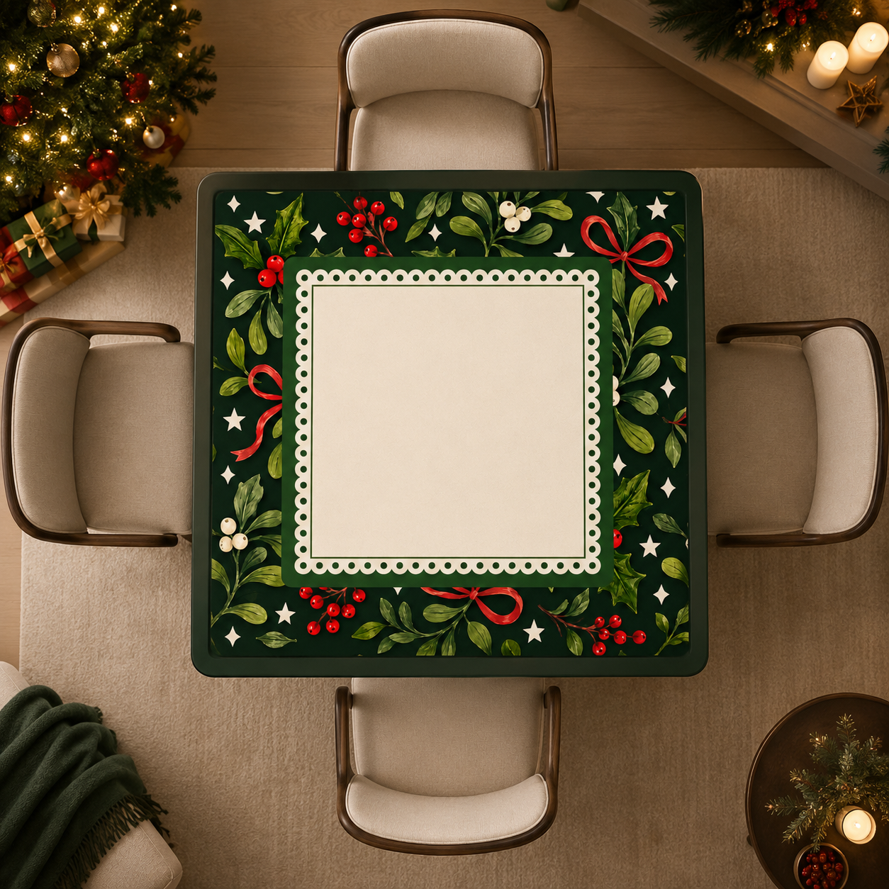 Christmas Botanical Bow Mahjong Mat (Ship Rolled up) YOLO Mahjong