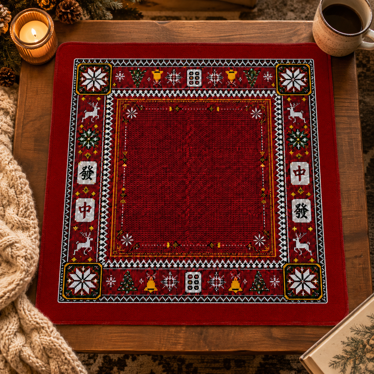Red Christmas Mahjong Mat 31.5"x31.5" (Ship Rolled up) YOLO Mahjong