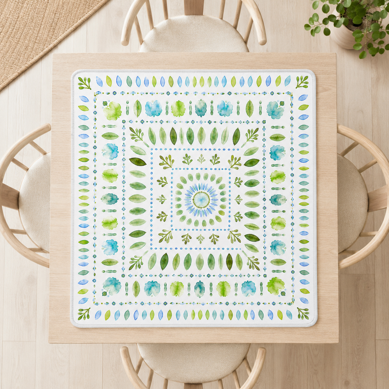 Mahjong Mat 31.5"x31.5" (Ship Rolled up) - Scandinavian Green Leaf Mahjong Mat YOLO Mahjong