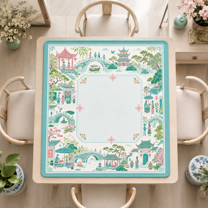 Mahjong Mat 31.5"x31.5" (Ship Rolled up) - Pastel Chinese Garden Mahjong Mat YOLO Mahjong