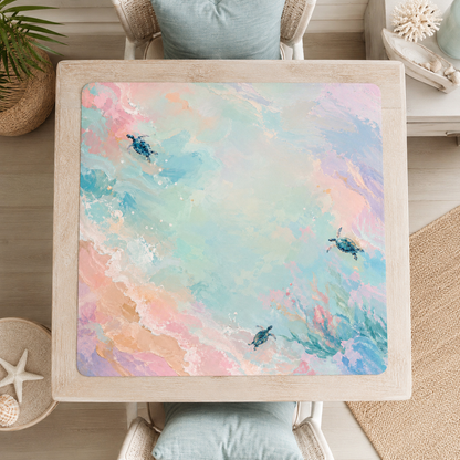 Mahjong Mat 31.5"x31.5" (Ship Rolled up) - Serene pastel turtles in the sea YOLO Mahjong