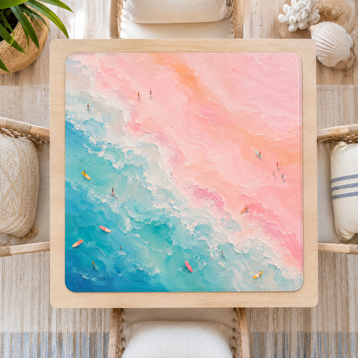 Mahjong Mat 31.5"x31.5" (Ship Rolled up) - Pastel Coastal Beach Square Mahjong Mat YOLO Mahjong