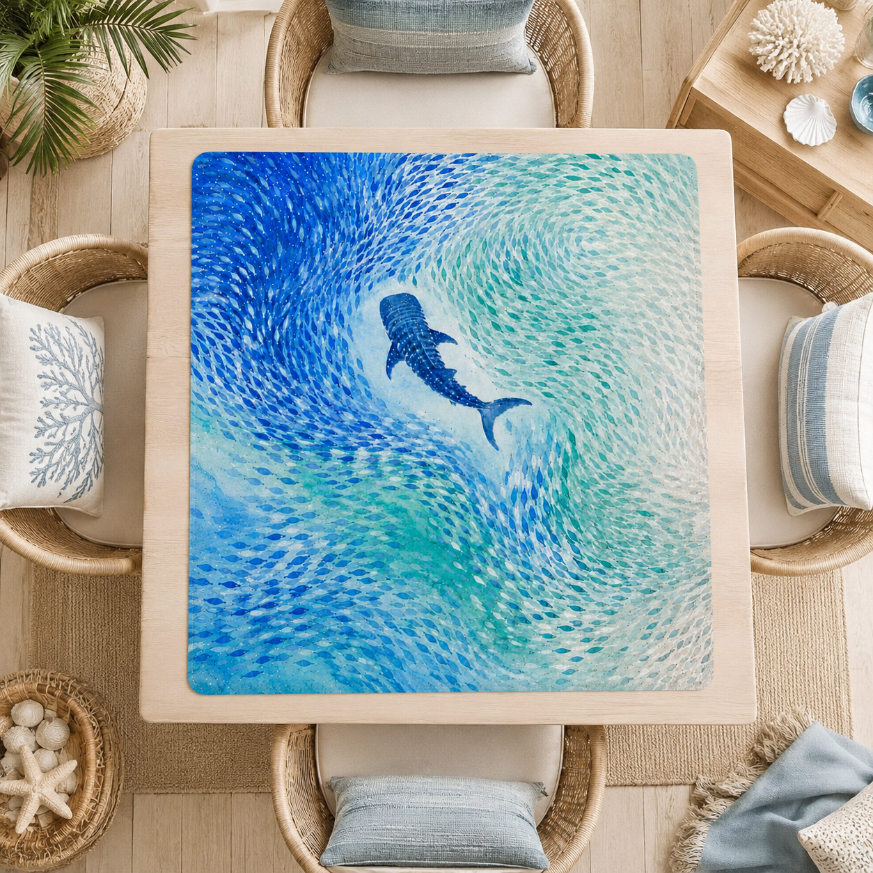 Mahjong Mat 31.5"x31.5" (Ship Rolled up) - Whale Shark Coastal Square Mahjong Mat YOLO Mahjong