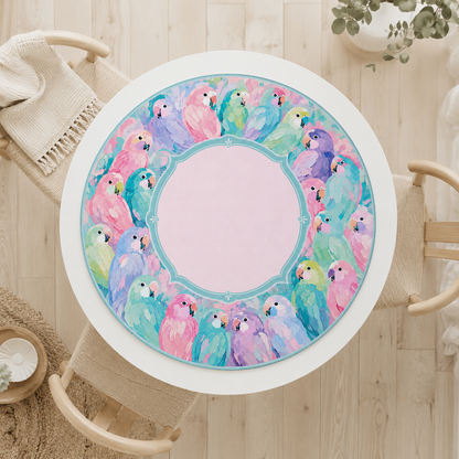 Round Mahjong Mat - Pastel Parrot Round Mahjong Table Mat YOLO Mahjong