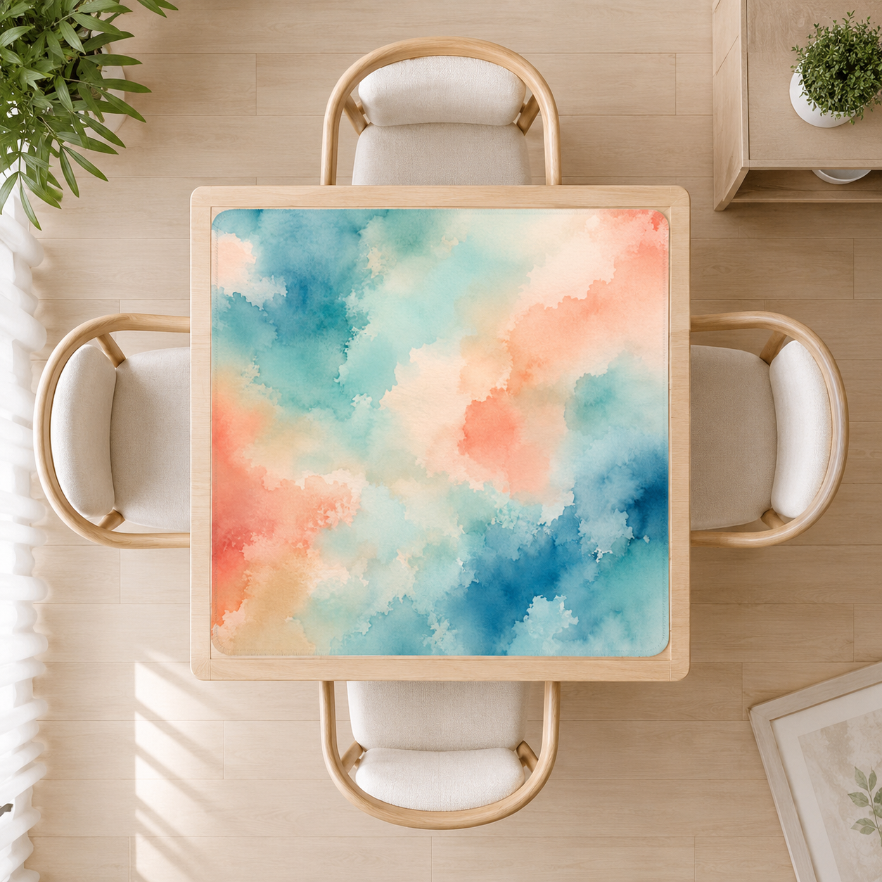 Mahjong Mat 31.5"x31.5" (Ship Rolled up) - Blue Coral Watercolor Square Mahjong Mat YOLO Mahjong