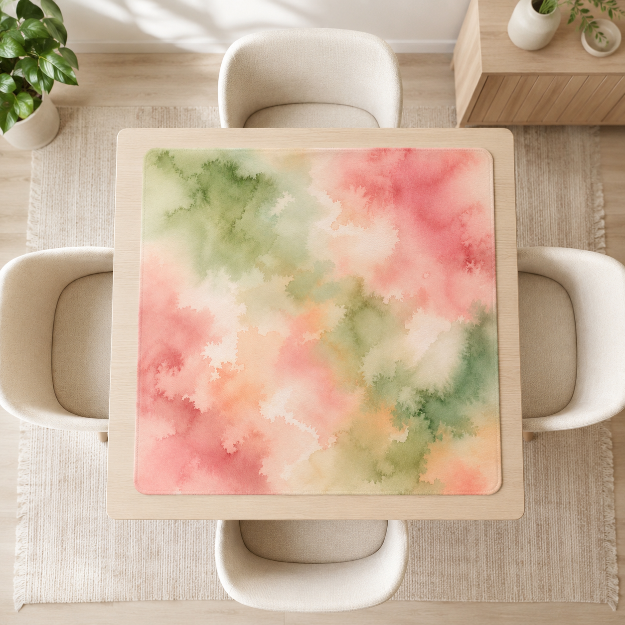 Mahjong Mat 31.5"x31.5" (Ship Rolled up) - Sage Pink Watercolor Square Mahjong Mat YOLO Mahjong