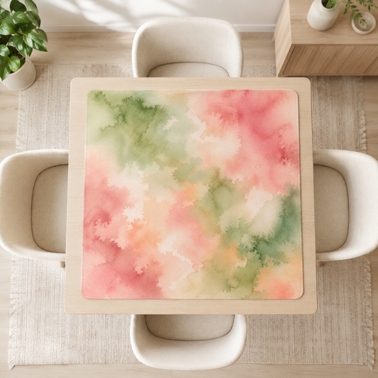 Mahjong Mat 31.5"x31.5" (Ship Rolled up) - Sage Pink Watercolor Square Mahjong Mat YOLO Mahjong