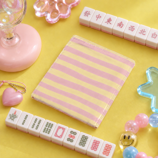 4 Set Pastel Pink Mahjong Card Covers with Line Readers | Scandinavian Summer Stripes YOLO Mahjong
