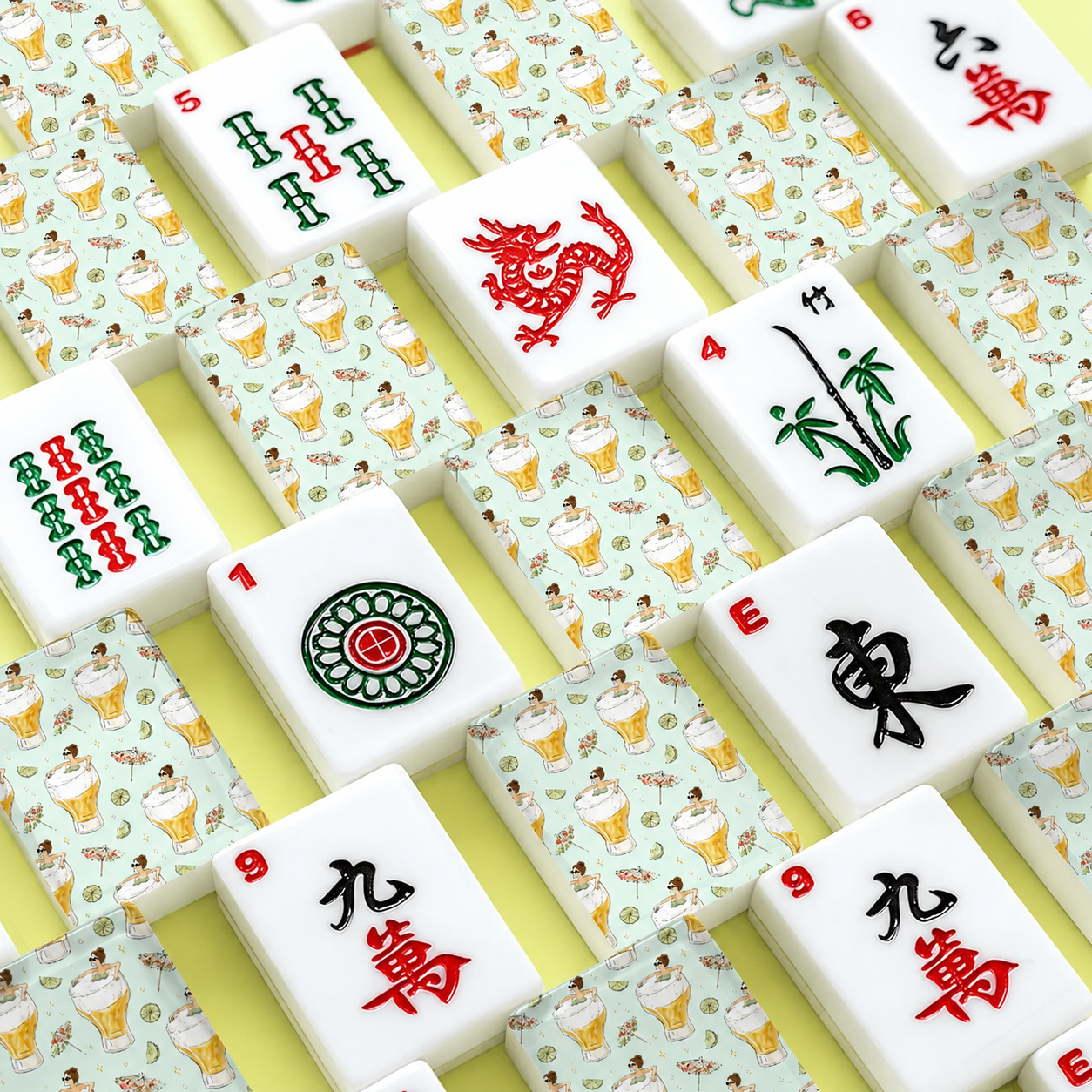American Mahjong Tiles - Beer Citrus Mahjong Tiles Summer Drink Mahjong Set With Traditional Chinese Tile Fronts YOLO Mahjong