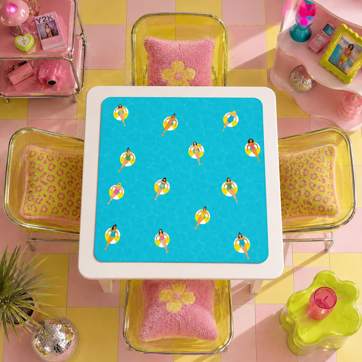 Mahjong Mat - Blue Pool Float Mahjong Mat Summer Pool Party Mahjong Game Mat YOLO Mahjong