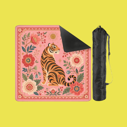 Pink Tiger Mahjong Mat – Floral Chinese Mahjong Table Mat for Mahjong Set, 31.5 x 31.5 Inch YOLO Mahjong