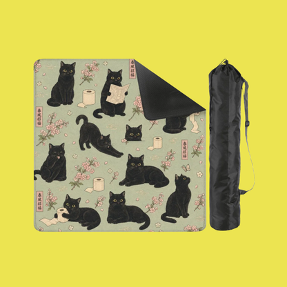 Mahjong Mat - Vintage Black Cat Mahjong Mat Cherry Blossom Mahjong Game Mat YOLO Mahjong