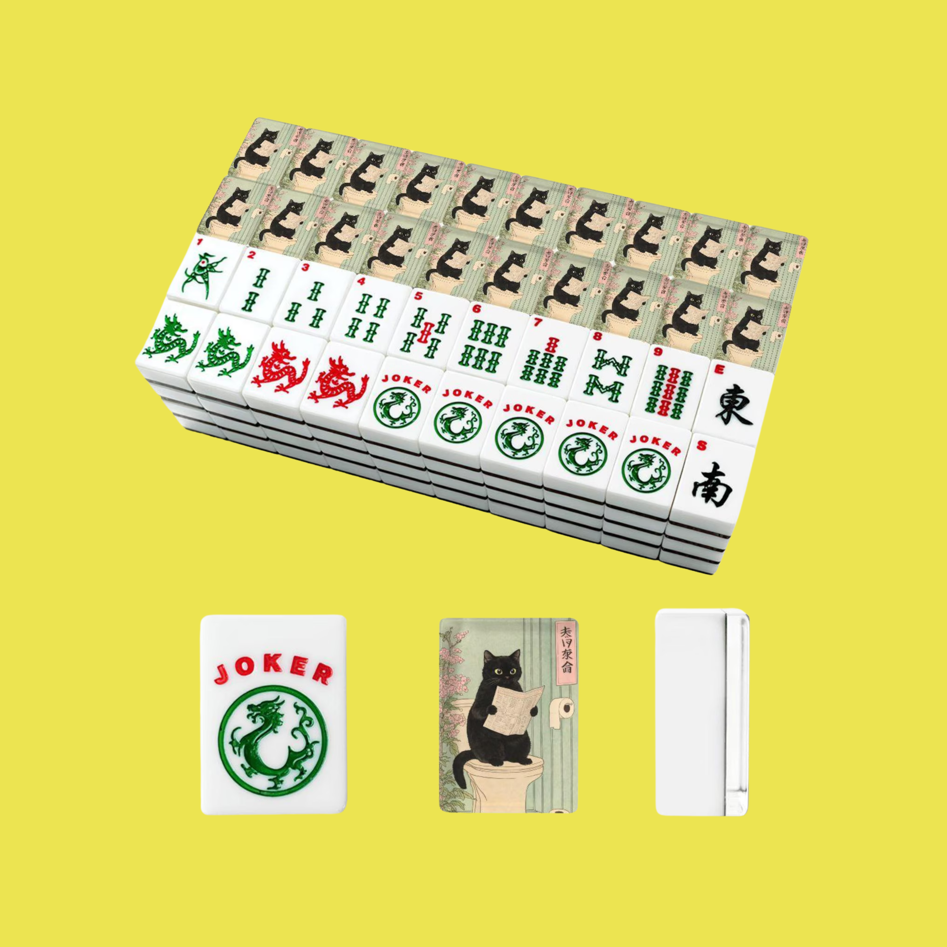 Mahjong Tiles Black Cat in Toilet Funny Vintage Art YOLO Mahjong