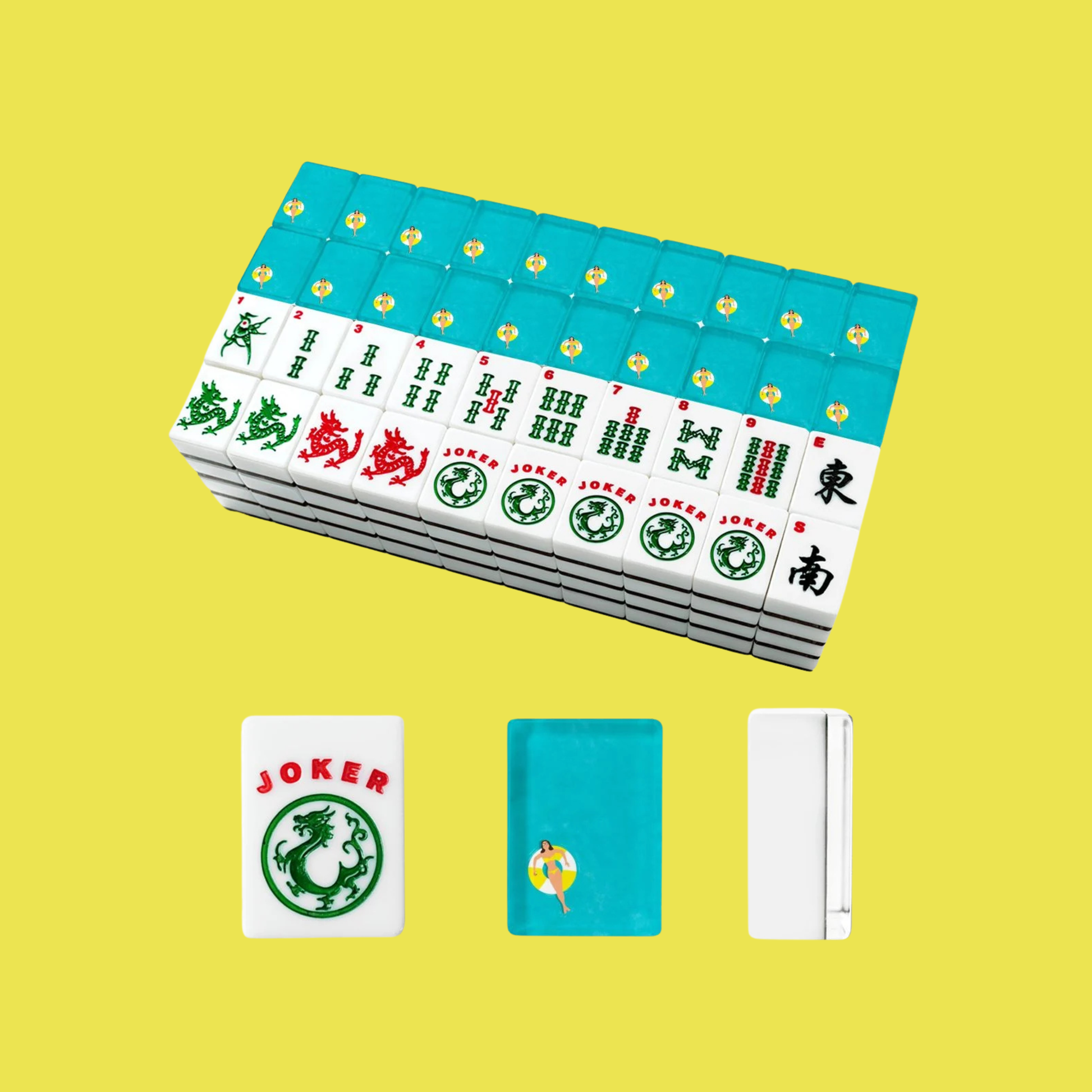American Mahjong Tiles - Blue Pool Float Mahjong Tiles Summer Vacation Mahjong Set YOLO Mahjong