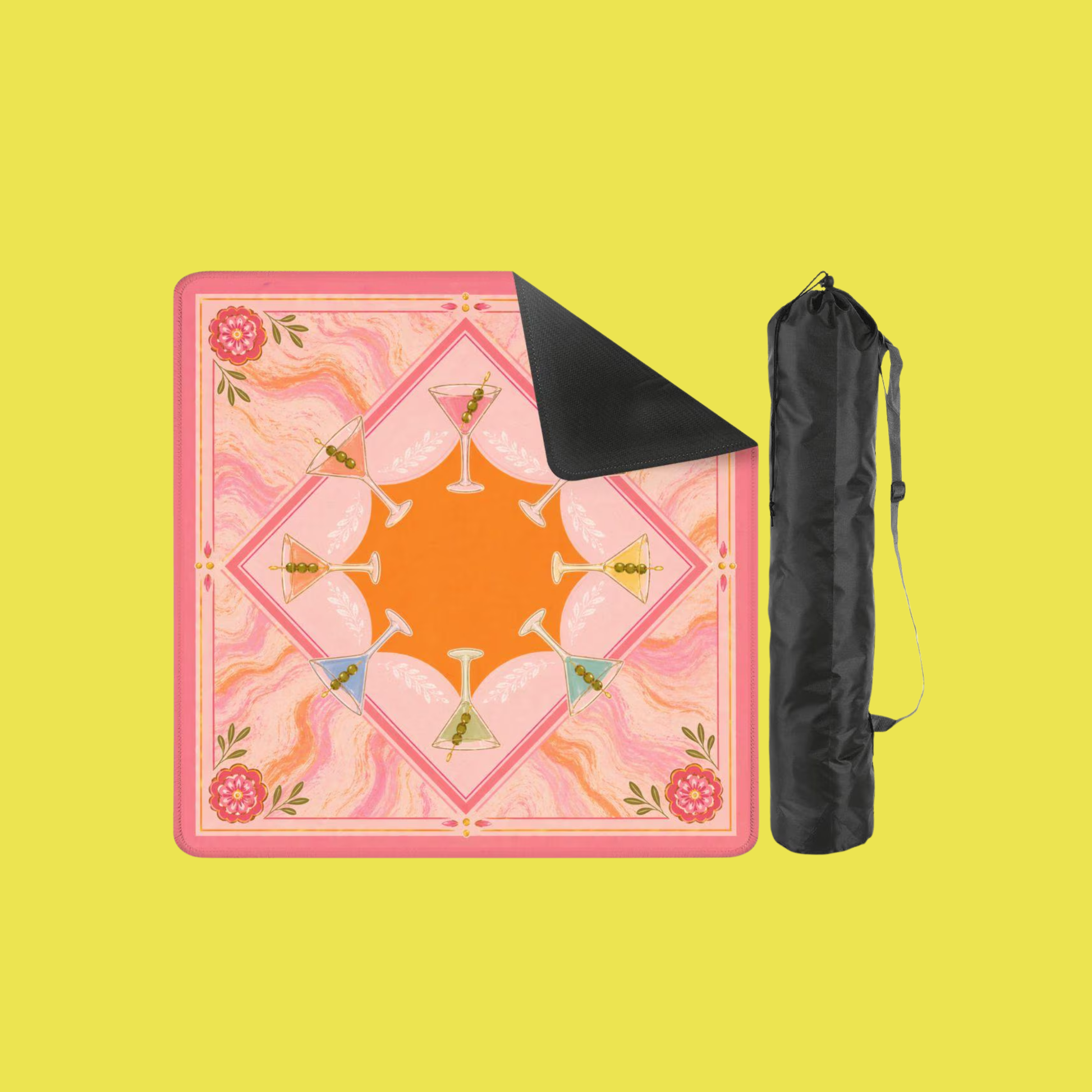 Mahjong Mat - Martini Mahjong Mat Pink Orange YOLO Mahjong