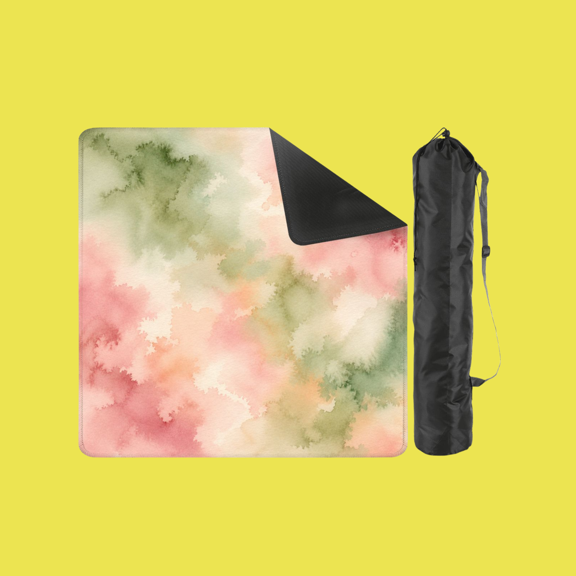 Mahjong Mat 31.5"x31.5" (Ship Rolled up) - Sage Pink Watercolor Square Mahjong Mat YOLO Mahjong