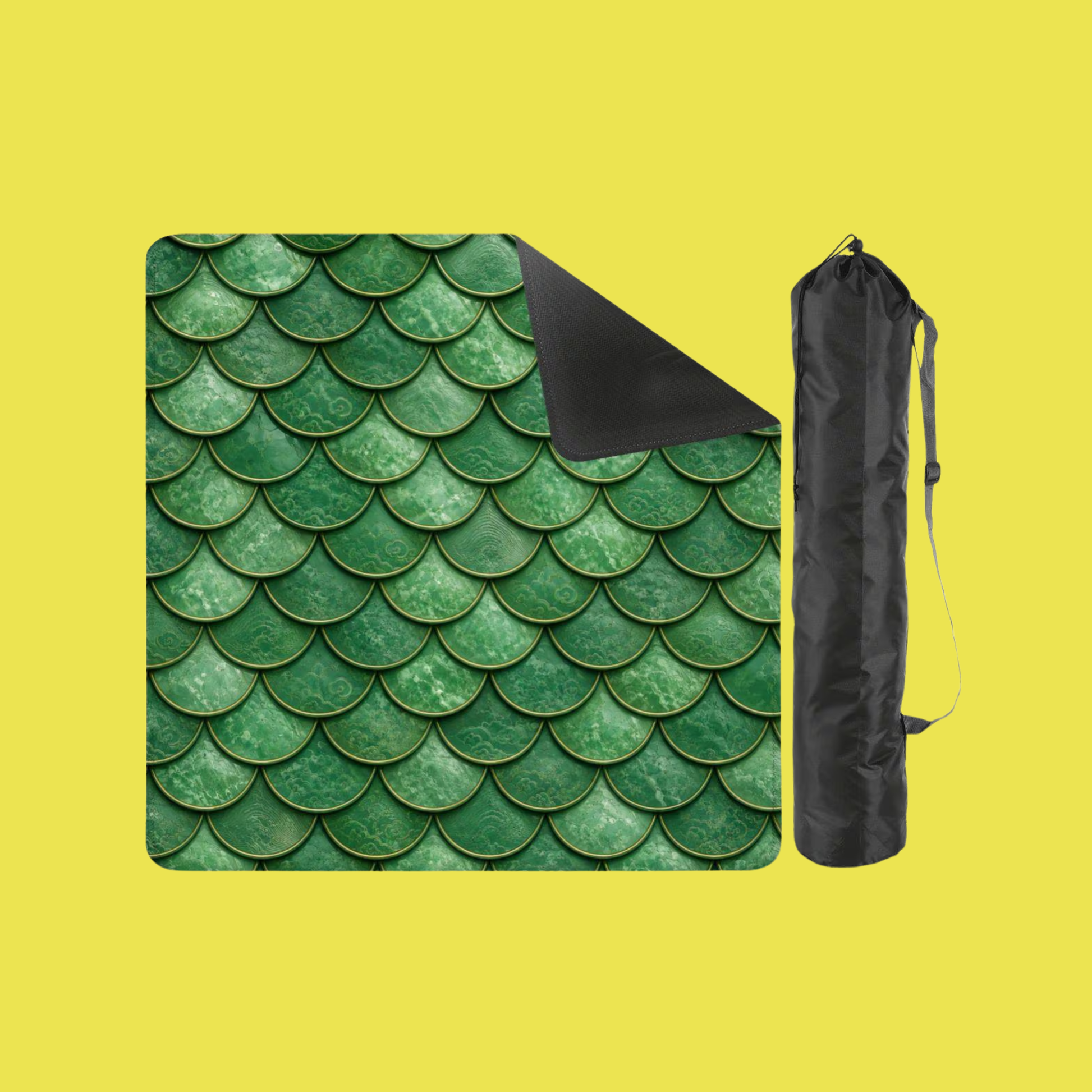 Mahjong Mat - Green Dragon Scales Print, 31.5" Square Non-Slip Table Mat YOLO Mahjong