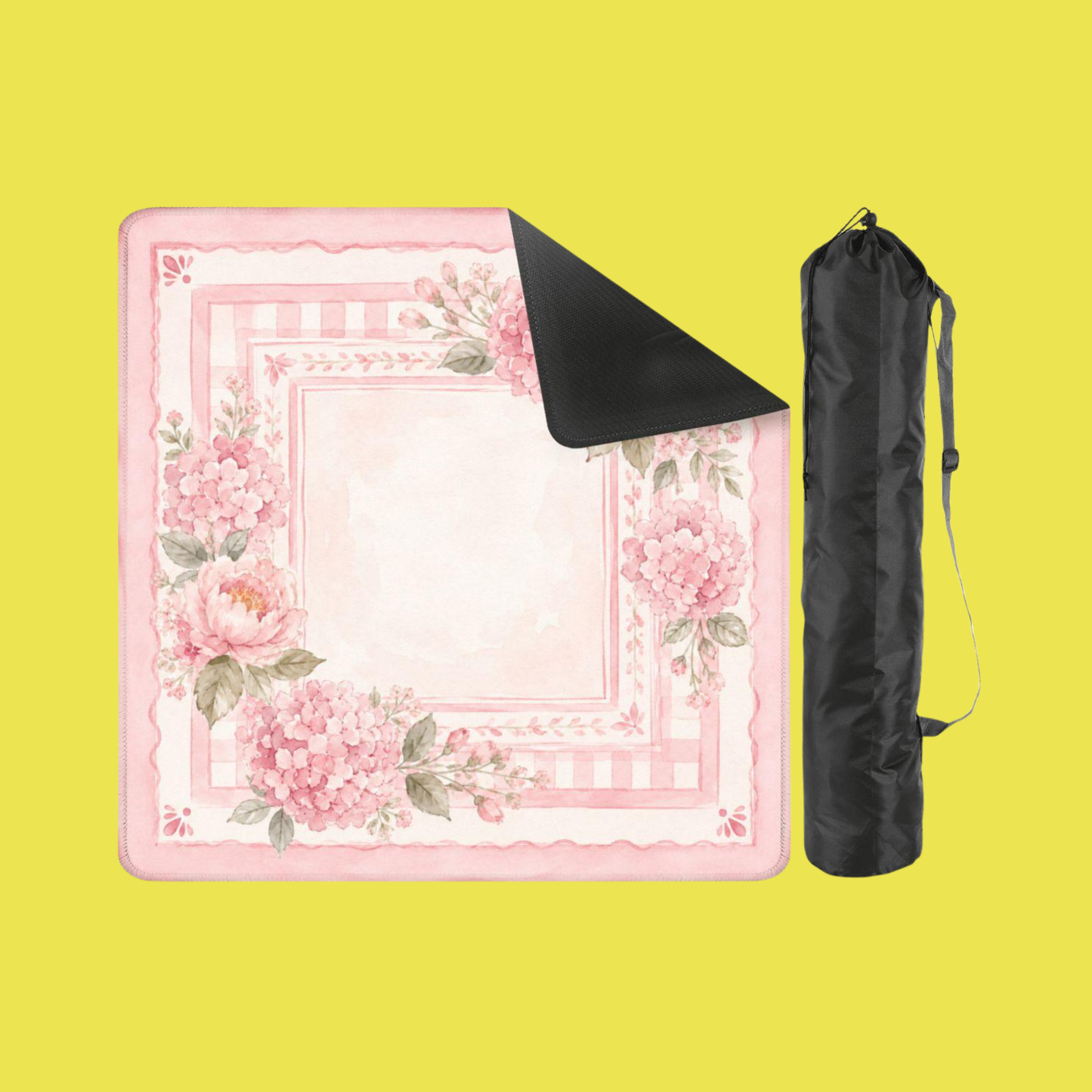 Mahjong Mat - Preppy Pink Floral Mahjong Mat, Watercolor Peony Hydrangea Game Mat YOLO Mahjong