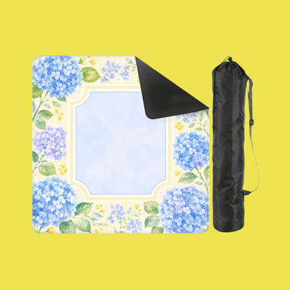 Mahjong Mat 31.5"x31.5" (Ship Rolled up) - Blue Hydrangea Mahjong Mat with Soft Yellow Floral Border YOLO Mahjong
