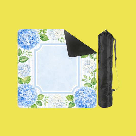 Mahjong Mat 31.5"x31.5" (Ship Rolled up) - Blue Pastel Hydrangea Mahjong Mat with Watercolor Floral Design YOLO Mahjong