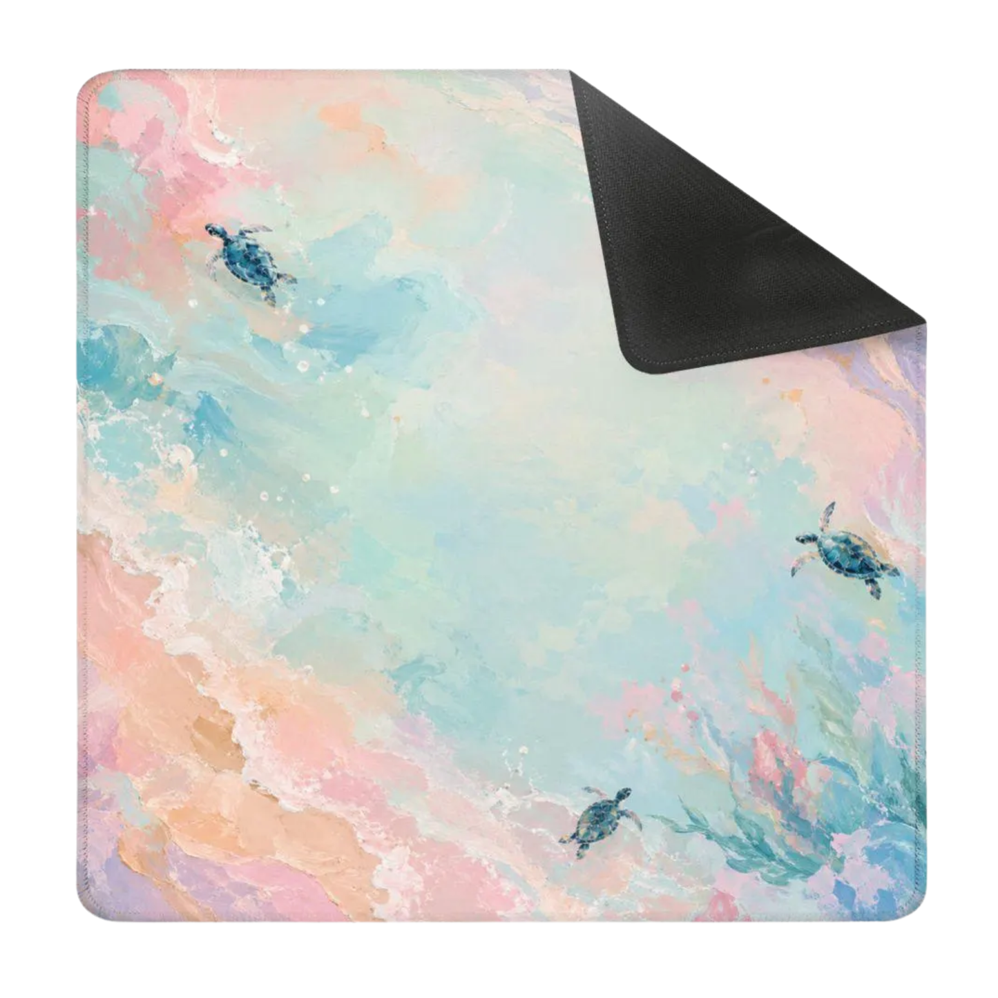 Mahjong Mat 31.5"x31.5" (Ship Rolled up) - Serene Pastel Turtles in the Sea YOLO Mahjong