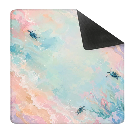 Mahjong Mat 31.5"x31.5" (Ship Rolled up) - Serene Pastel Turtles in the Sea YOLO Mahjong