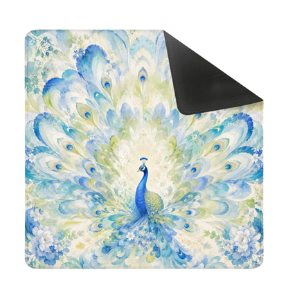 Mahjong Mat 31.5"x31.5" (Ship Folded) - Blue Chinoiserie Peacock Square Mahjong Mat YOLO Mahjong