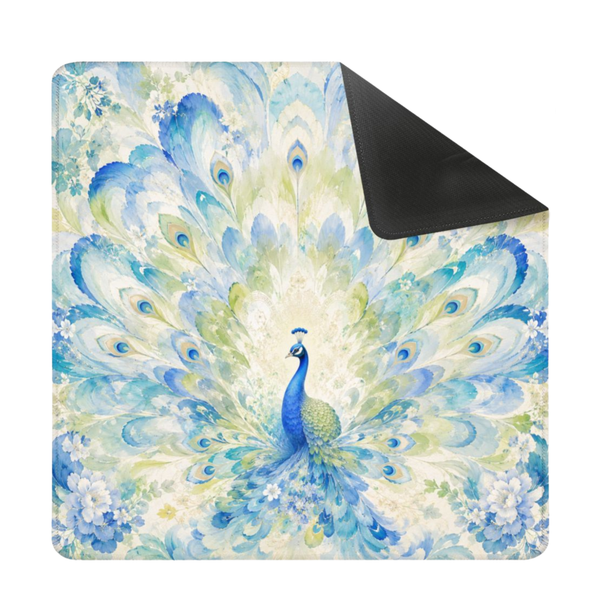 Mahjong Mat 31.5"x31.5" (Ship Folded) - Blue Chinoiserie Peacock Square Mahjong Mat YOLO Mahjong
