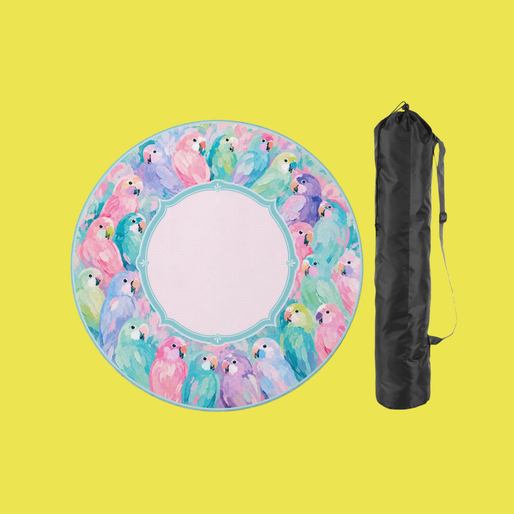 Round Mahjong Mat - Pastel Parrot Round Mahjong Table Mat YOLO Mahjong