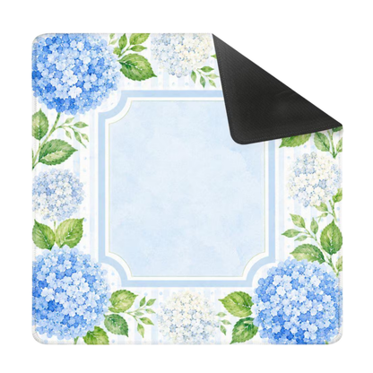 Mahjong Mat 31.5"x31.5" (Ship Rolled up) - Blue Pastel Hydrangea Mahjong Mat with Watercolor Floral Design YOLO Mahjong