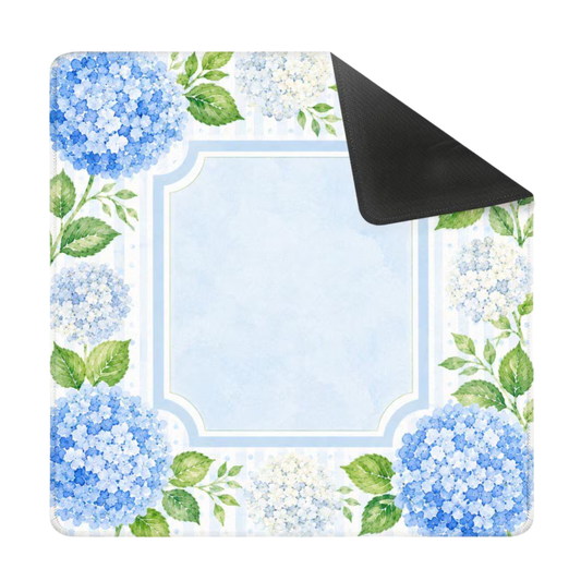 Mahjong Mat 31.5"x31.5" (Ship Rolled up) - Blue Pastel Hydrangea Mahjong Mat with Watercolor Floral Design YOLO Mahjong