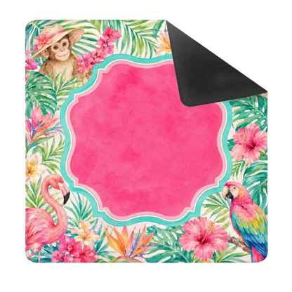 Mahjong Mat 31.5"x31.5" (Ship Rolled up) - Tropical Palm Beach Mahjong Mat with Flamingo, Tiger, Monkey and Parrot Design YOLO Mahjong