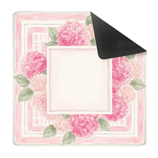 Mahjong Mat - Preppy Pink Floral Mahjong Mat, Watercolor Peony Hydrangea Game Mat YOLO Mahjong