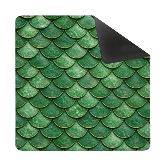 Mahjong Mat - Green Dragon Scales Print, 31.5" Square Non-Slip Table Mat YOLO Mahjong
