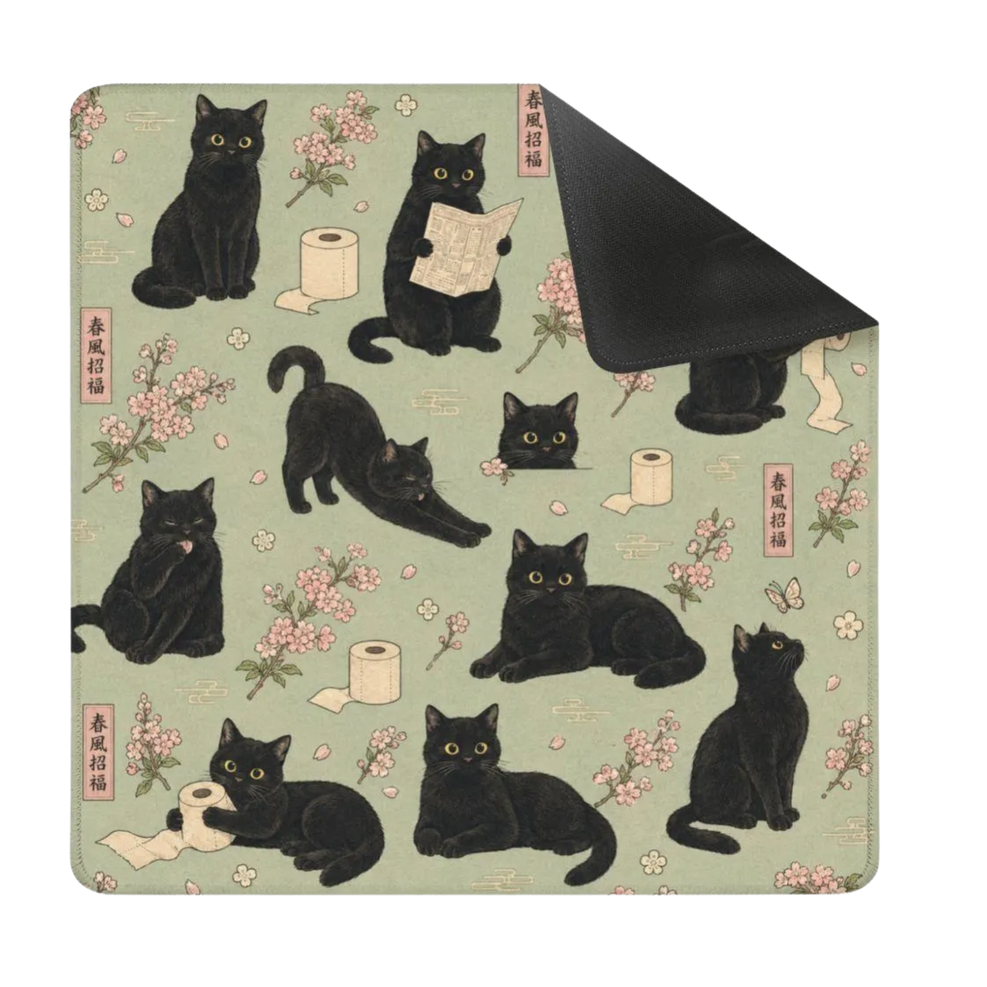 Mahjong Mat - Vintage Black Cat Mahjong Mat Cherry Blossom Mahjong Game Mat YOLO Mahjong