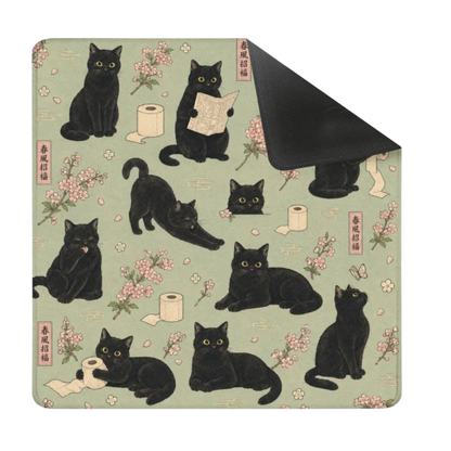 Mahjong Mat - Vintage Black Cat Mahjong Mat Cherry Blossom Mahjong Game Mat YOLO Mahjong