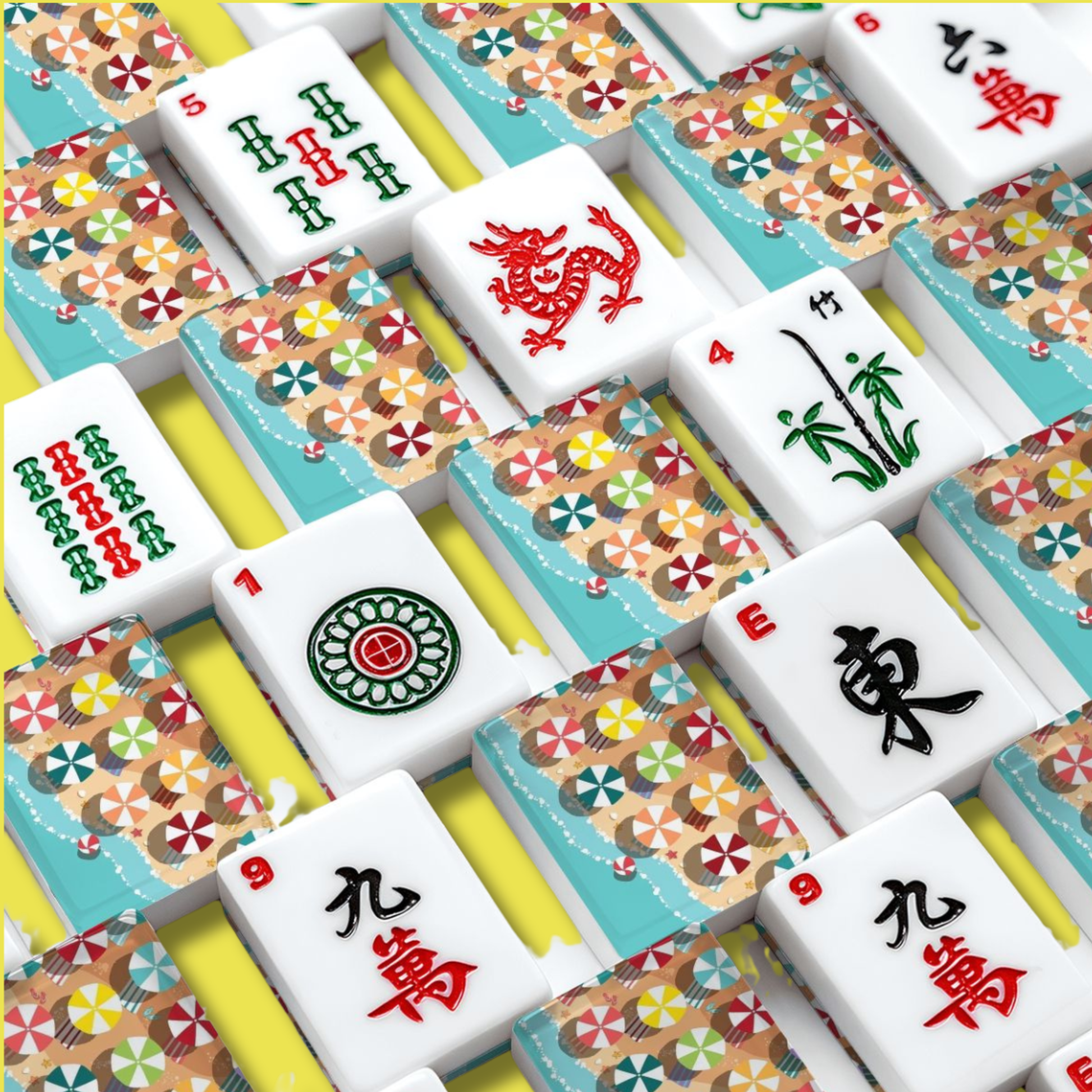 American Mahjong Tiles - Beach Umbrella Mahjong Tiles Coastal Summer Mahjong Set YOLO Mahjong