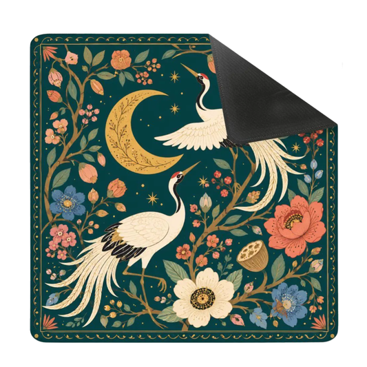 Crane & Moon Mahjong Mat – Floral Chinese Mahjong Table Mat YOLO Mahjong