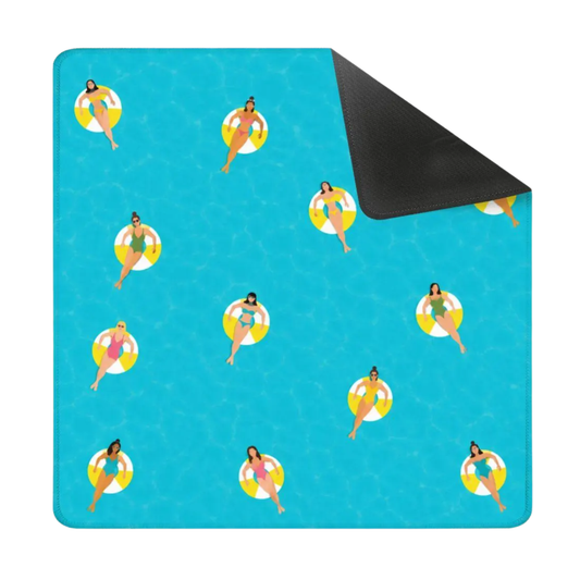 Mahjong Mat - Blue Pool Float Mahjong Mat Summer Pool Party Mahjong Game Mat YOLO Mahjong