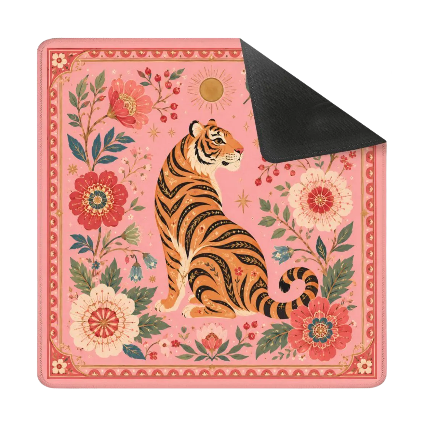 Mahjong Mat - Pink Tiger Floral Mahjong Table Mat for Mahjong Set, 31.5 x 31.5 Inch YOLO Mahjong