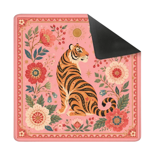 Mahjong Mat - Pink Tiger Floral Mahjong Table Mat for Mahjong Set, 31.5 x 31.5 Inch YOLO Mahjong