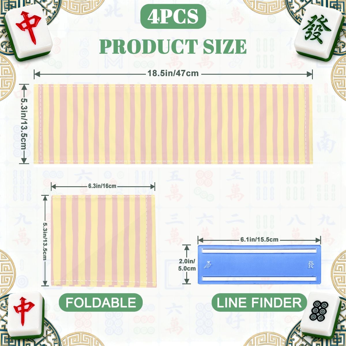 4 Set Pastel Pink Mahjong Card Covers with Line Readers | Scandinavian Summer Stripes YOLO Mahjong