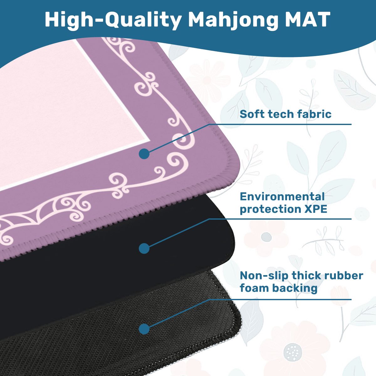 Minimalist Lavender Scroll Mahjong Mat 31.5"x31.5" (Ship Rolled up) YOLO Mahjong