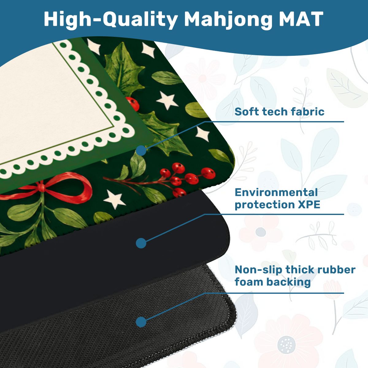 Christmas Botanical Bow Mahjong Mat (Ship Rolled up) YOLO Mahjong