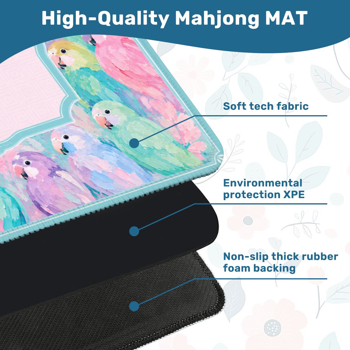 Mahjong Mat 31.5"x31.5" (Ship Rolled up) - Pastel Parrot Square Mahjong Mat YOLO Mahjong