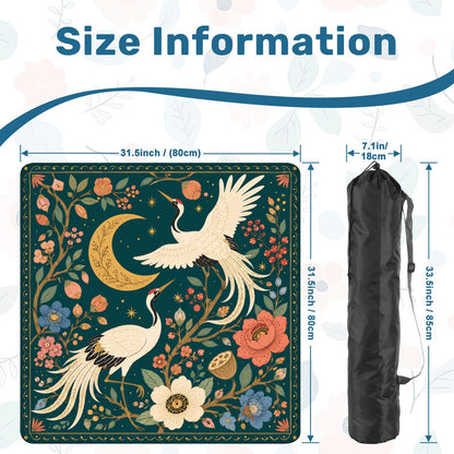 Crane & Moon Mahjong Mat – Floral Chinese Mahjong Table Mat for Mahjong Set, 31.5 x 31.5 Inch YOLO Mahjong