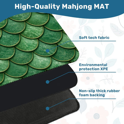 Mahjong Mat - Green Dragon Scales Print, 31.5" Square Non-Slip Table Mat YOLO Mahjong