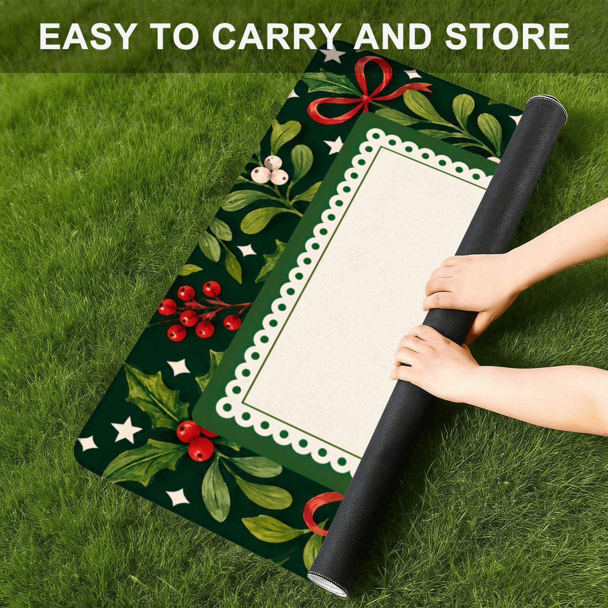 Christmas Botanical Bow Mahjong Mat (Ship Rolled up) YOLO Mahjong