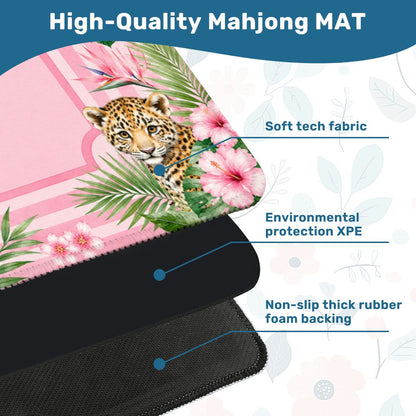 Mahjong Mat 31.5"x31.5" (Ship Rolled up) - Pink Tropical Mahjong Mat with Monkey, Tiger, Flamingo and Leopard Design YOLO Mahjong