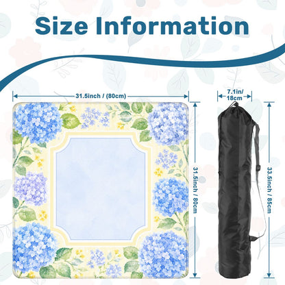 Mahjong Mat 31.5"x31.5" (Ship Rolled up) - Blue Hydrangea Mahjong Mat with Soft Yellow Floral Border YOLO Mahjong